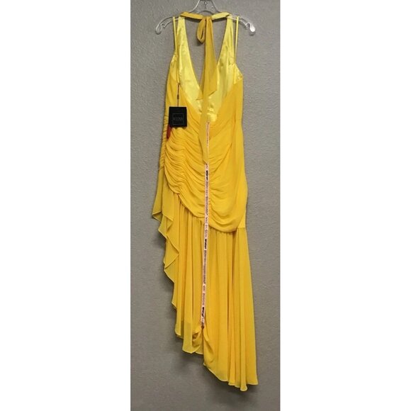 Mac Duggal NWT Asymmetrical Hem Halter Gown Long Dress Yellow Women's Size 12 - Picture 16 of 16